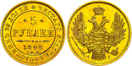 5 Rubel, Gold, 1848, Nikolaus I., St. Petersburg, Bitkin 30, Fb. 155, Wz. Rf., Vz. - Russia