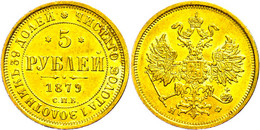 5 Rubel, Gold, 1879, Alexander II., St. Petersburg, Fb. 163, Bitkin 28, Kl. Kratzer Und Rf., F. Vz. - Russia