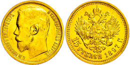 15 Rubel, Gold, 1897, Nikolaus II., Fb. 177, Kl. Kr., Ss-vz. - Russia