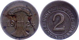 2 Rentenpfennig, 1924, Mzz. Nicht Erkennbar, Dezentrierte Verprägung, Ss-vz. J. 307 - Other & Unclassified