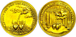 Goldmedaille (Dm. Ca. 21,90mm, Ca. 3,46g), O.J. (ca. 17./18. Jh.), Aus Das Eheglück. Av: Weinkrüge In Halle, Darüber Han - Other & Unclassified