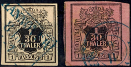 1/30 Th. A. Lachsfarben U. 1/30 Th. A. Himbeerrot, Zwei Farbfrische Und Allseits Voll/breitrandige Prachtstücke, Gepr.,  - Hanover