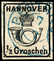 1/2 Gr. Schwarz, Allseits Vollrandig, Klar Gest., Mi. 250,-, Katalog: 17y O - Hanover