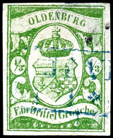 1/3 Groschen Moosgrün, Allseits Voll- Bis Breitrandig Geschnitten, Entwertet Mit Blauem Ra2 "JEVER", Die Marke Ist Recht - Oldenburg