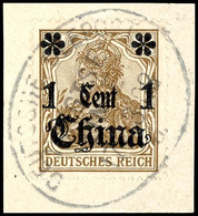 Deutsche Seepost Yangtse Linie B 17.03.1908 Auf Briefstück Mit 1 C. Aufdruckausgabe  BS - China (offices)