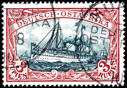 3 Rupien Kaiseryacht Mit Wasserzeichen, Dunkelkarminrot/grünschwarz (UV Rahmen = Gelblichrot), Gestempelt "Muansa 11/8/1 - Africa Orientale Tedesca