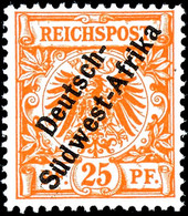 25 Pfg Krone/Adler Dunkelorange Mit Schwarzem Bdr.-Aufdruck "Deutsch-Südwest-Afrika", Tadellos Postfrisch, Unsigniert, F - Africa Tedesca Del Sud-Ovest