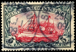 5 Mark Kaiseryacht Ohne Wasserzeichen, Tadellos Gestempelt "Swakopmund", Mi. 200.-, Katalog: 23 O - Africa Tedesca Del Sud-Ovest