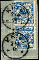 20 Pfennig Krone/Adler, 2 Marken Auf Briefstück, 2 Zentrale Stempel "KRIBI", Gute Erhaltung Geprüft Eibenstein BPP, Mich - Cameroun