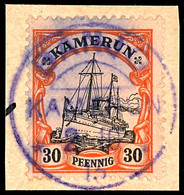 BANJO 2. 10 13 Violett Auf Schönem Briefstück (Postanweisung) Mit 30 Pfennig Kaiseryacht, Zentraler Abschlag, Geprüft Jä - Camerun