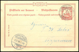 PONAPE,  Dienstsiegel Auf GS-Doppelkarte (Mi. P10) Von Ponape (geschrieben 6. August 1905) Nach Nipperwiese, Ankunftstem - Caroline Islands