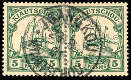 TSANGKOU 23 / 8 01, Klar Auf Waagerechtem Paar 5 Pfennig Kaiseryacht, Idealer Abschlag, Geprüft Pauligk, ARGE 40,-  O - Kiautchou