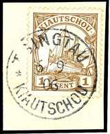 TSINGTAU KIAUTSCHOU 6 / 9 06 Reservestempel Ohne A Auf Luxus-Briefstück Mit 1 Cent Kaiseryacht, Geprüft Bothe BPP, Selte - Kiaochow