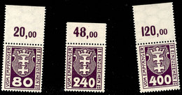 80,240 Und 400 Pfg., Je Dunkelbraunviolett, 3 Oberrandstücke, Postfrisch, Gepr. Soecknick Bzw. Oechsner, Je BPP, Mi. 245 - Altri & Non Classificati