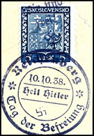 5 H. Wappen Auf Briefstück, SStpl. Tag Der Befreiung 10.10.38, Auflage 150 Stück, Sign. Dr.Hörr, Kurzbefund Brunel (2018 - Other & Unclassified