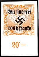 100 H. Auf 50 H. Zeitungsmarke, Aufdruck "Wir Sind Frei! + Hakenkreuz", Tadellos Ungebraucht, Selten - Auflage Nur 200 S - Other & Unclassified