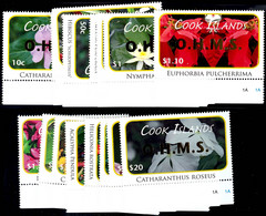 2010, Dienstmarken, Kompletter Satz "Blumen" Zu 18 Werten Mit Aufdruck O.H.M.S., Tadellos Postfrisch, Mi. 100.-, Katalog - Cook Islands