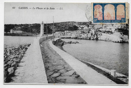 (RECTO / VERSO) CASSIS EN 1930 - N° 62 - LE PHARE ET LA JETEE - BEAU TIMBRE CENTENAIRE ALGERIE -  CPA - Cassis
