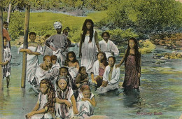 Morning Bath . Young Girls Bathing In The River . Baigneuses . Sent From Jolo To Ambler PA USA . Hand Colored - Philippines