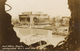 Manila Real Photo WWII Post Office Thru A Shell Hole Feb. 23, 1945 . Bombing Of Manila - Philippines