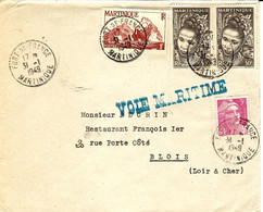 1949- Enveloppe De FORT DE FRANCE  Affr. Mixte  à 5 F.  + " VOIE MARITIME  " - Lettres & Documents