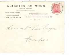 REF2193/ TP 138 S/L.Acieries De Mons Nouvelle Adresse Nimy C.Fortune Nimy Centre Vide > Tertre - Fortune Cancels (1919)