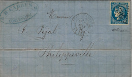 1871-lettre De CONSTANTINE ( Algérie ) Affr. N°46 R 2  Pour Philippeville - 1849-1876: Klassik