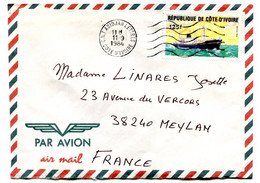 RC 18824 COTE D'IVOIRE N° 696 BATEAU OBL. C.N.T ABIDJAN LETTRES EN 1984 SEUL SUR LETTRE POUR LA FRANCE - Ivory Coast (1960-...)