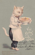 Katze Mit Neujahrskuchen - Prägelitho - 1904        (P-281-00716) - Año Nuevo