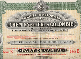 Part De Capital - Société Nationale De Chemins De Fer En Colombie - Ferrocarriles Nacionales De Colombia -Bruxelles 1927 - Railway & Tramway