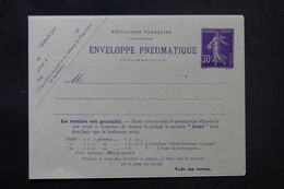 FRANCE - Enveloppe Pneumatique Type Semeuse, Non Circulé - L 75107 - Pneumatiques