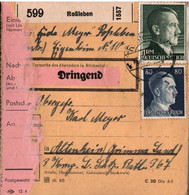 ! 1943 Roßleben Nach Altenhein, Paketkarte, Deutsches Reich, 3. Reich - Briefe U. Dokumente