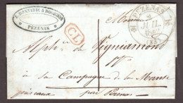 LAC - 2 Juillet 1842 - T12 Pézenas Pour La Campagne De La Manse Près Caux - Correspondance Locale - Port Dû 1 Déc. - 1801-1848: Precursors XIX