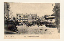 CPA HUY : La Grand'Place - Bien Animée (attelage Cheval Kiosque Commerces...) - N.1112 G.H. Ed., A - 2 Scans - Huy