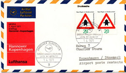 Hannover Kobenhavn 1971 - Inaugural Flight 1er Vol Erstflug Primo Volo - Lufthansa Boeing 737 - Copenhague Kopenhagen - Macchine Per Obliterare (EMA)