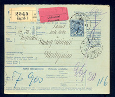 HUNGARY, CROATIA - Parcel Card For Package, Payment On Delivery, Sent From Zagreb To Kostajnica 1915 - Sonstige & Ohne Zuordnung