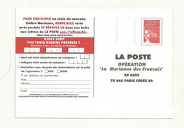 MARIANNE DE LUQUET  ENTIER  POSTAL  QUESTIONNAIRE CHOIX DU NOUVEAU TIMBRE. - 1997-2004 Marianna Del 14 Luglio