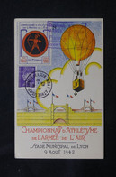 FRANCE - Vignette Du Championnat D’athlétisme De L 'Armée De L' Air Sur Carte Postale + Oblitération En 1942 - L 75155 - Lettere