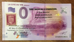 2016 BILLET 0 EURO SOUVENIR DPT 33 LA CITÉ DU VIN BORDEAUX + TIMBRE ZERO 0 EURO SCHEIN BANKNOTE PAPER MONEY BANK - Private Proofs / Unofficial