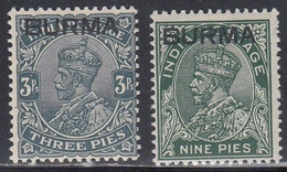 Burma, Scott #1, 3, Mint Hinged, George VI Overprinted, Issued 1937 - Birmanie (...-1947)