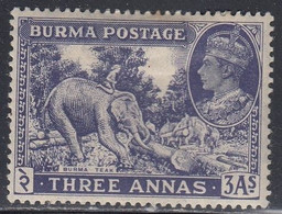 Burma, Scott #58, Mint Hinged, George VI And Elephant Moving Teak Log, Issued 1946 - Birmanie (...-1947)