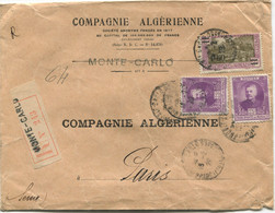 MONACO LETTRE RECOMMANDEE DEPART MONTE-CARLO 19-2-29 PRINCIPAUTE DE MONACO POUR LA FRANCE - Briefe U. Dokumente