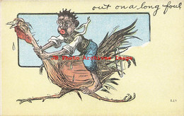 317475-Black Americana, Unknown No 141, Out On A Long Fowl, Boy Riding Large Turkey - Black Americana