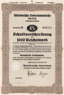 Germany - Magdeburg 1941 - Mitteldeutsche Landesbankanleihe - Schuldoerfchreibung über 1000 Reichsmark. - Banca & Assicurazione