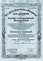 Germany - Berlin 1937 - Deutsche Centralbodenkredit Aktiengesellschaft - 4  1/2 %  Gold Hppotheken über 1000 Reichsmark. - Banca & Assicurazione