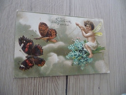 CPA 1907 Gaufrée Souvenir De L'amitié Traineau Attelage Papillons Buterfly + Enfant Ange Angelot - Engel