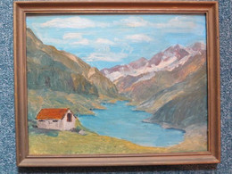 A Prix Fixe, Tableau D'un Peintre Pyrénéen G. CRAMPE : Refuge Au Bord D'un Lac, Dédicace. - Gouaches