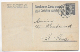 SUISSE - 1913 - CARTE ENTIER Avec CACHET AMBULANT De VERRIERES => LE LOCLE - Marcophilie
