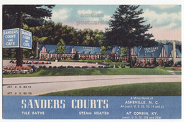 USA Sanders Courts Roadside Motels, Vintage Unused Advertising Postcard Asheville NC - Corbin KY - American Roadside