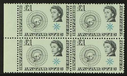 1963-69 BLOCK OF 4.  £1 Black & Light Blue "Antarctic Map", SG 15, Marginal BLOCK OF 4, Never Hinged Mint (4 Stamps) For - Andere & Zonder Classificatie